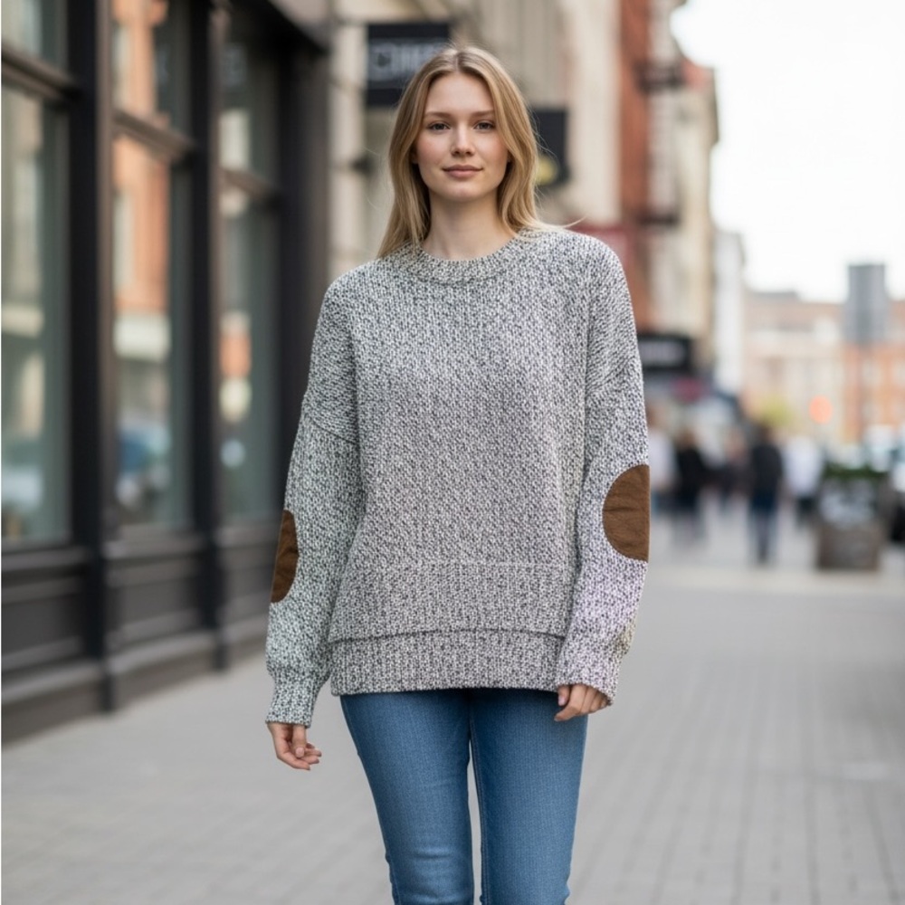 RDI Gray Sweater with Brown Elbow Patches